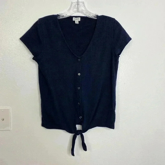 J.Crew Gauze Navy Blue Tie Button Up Top - Picture 2 of 5